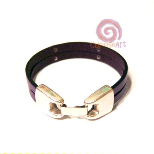 Pulsera dos tiras cuero plano MORADO con remaches - Imagen 3